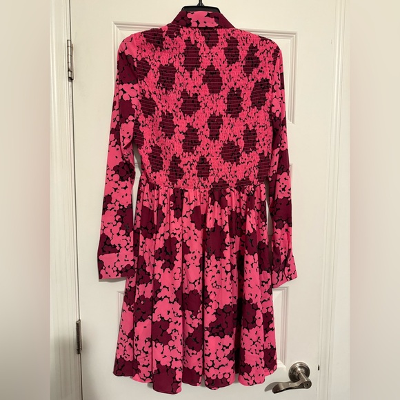 Kate Spade Bubble Dot Smocked Pink and Burgundy Floral Dress Size 8 - Picture 6 of 7